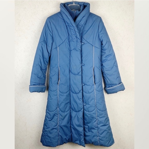 Vintage Blue Long Winter Puffer Coat - Picture 1 of 2